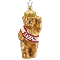Christbaumschmuck Glas Berliner Bär 13 cm hellbraun