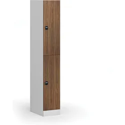 Schließfachschrank, 2 Fächer, 1850 x 300 x 500 mm, RFID-Schloss, laminierte Tür, Nussbaum