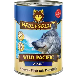 WOLFSBLUT 395g Hundenassfutter 6 x 395 Gramm Wild Pacific 4 Sorten Fisch mit Kartoffeln