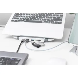 Digitus Variabler Notebook-Ständer mit integrierter USB-C Docking Station, 8-Port