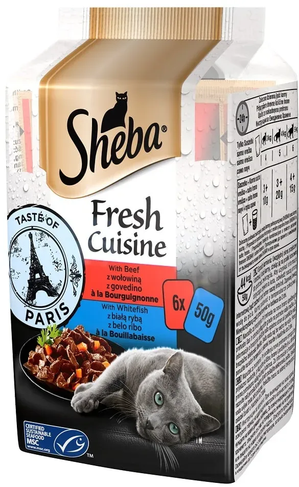 SHEBA Fresh Cuisine Taste of Paris Nassfutter für adulte Katzen, Rind, Weißfisch 72x50g