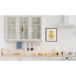 queence Bild »Wilderness«, Obst-Obst Bilder-Essen-Lebensmittel-Art-Kunst-Schriftzug-Ananas, (1 St.), gerahmt queence Farbe Rahmen: schwarz + Farbe Bild(er): beige/gelb