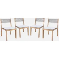 Sweeek 4er-Set Gartenstühle aus Akazienholz mit Kissen und Seilbespannung