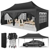 COBIZI Pavillon partyzelt 3x6 wasserdicht stabil Winterfest,Pop-Up faltpavillion mit 6 Seitenteilen Kommerzielle sofort aufklappbare Vordächer Outdoor Gartenzelt Partyzelt für Party Festival,Schwarz