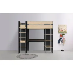 Etagenbett GAMI "DUPLEX", bunt (knat, sw, knat, kastanie natur), B:109cm H:192cm L:210cm, Etagenbetten, mit integriertem Schreibtisch