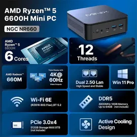 MINIX Mini-PC NGC NR660 2023 16 GB RAM 512 GB SSD AMD Ryzen 5 6600H 4,5 GHz Win 11 Pro