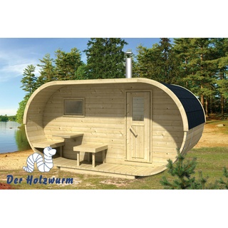 Sauna Oval Holz 405x240 cm 28/42 mm Ofen Holzofen Elektroofen Fichte Neu