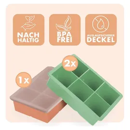 Blumtal Eiswürfelformen Silikon 3er Set - 6er Eiswürfelform mit Deckel - BPA-freie Silikon Eiswürfelform - Olivgrün - Olivgrün - Mineral Rot