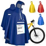 CYCLEHERO Regenponcho Fahrrad wasserdicht - Regencape Fahrrad mit Reflektoren & Sichtfenster (Fahrrad Regenbekleidung als Regenponcho Damen wasserdicht, Regenponcho Herren) - Regenschutz Fahrrad blau L