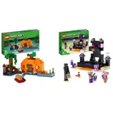 LEGO 21248 Minecraft Die Kürbisfarm Set, baubares Spielzeug-Haus mit Frosch, Boot & 21242 Minecraft Die End-Arena Set, Player-vs-Player Battle' Action-Spielzeug