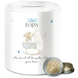 Spardose - Das Große Glück ist manchmal ganz klein | Geschenk zur Geburt eines Kindes | Taufgeschenk für EIN Baby Junge | Babyshower-Geschenk - Unisize - Weiß - neu geborene gelddose Geschenke
