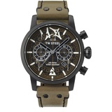 TW Steel Maverick Herren 48mm Quarzuhr mit schwarzem Zifferblatt, braunem Lederarmband und Datumskalender MS98