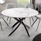 riess-ambiente Runder Esstisch ALPINE 120cm weiß Keramik Marmor-Design schwarze Metallbeine Sterngestell Esszimmertisch Tisch - Weiß