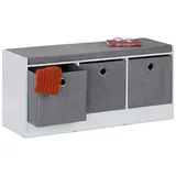 Relaxdays Sitzbank, Polsterbank mit 3 Stoff-Schubladen, HxBxT: 46 x 102 x 32 cm, MDF, Aufbewahrungsbank, weiß/grau