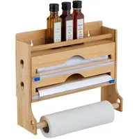 Relaxdays Wandrollenhalter 3-fach, Küchenrolle, Alufolie, Frischhaltefolie, Bambus, HxBxT: 30,5