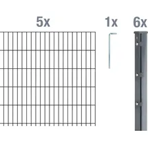 GAH Alberts Alberts Doppelstabmattenzaun 6-5-6, 2,5 m, Matte anthrazit, Zaun-Länge:12.5 m, Zaun-Höhe:163 cm - Grau
