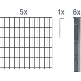 GAH Alberts Alberts Doppelstabmattenzaun 6-5-6, 2,5 m, Matte anthrazit, Zaun-Länge:12.5 m, Zaun-Höhe:163 cm - Grau