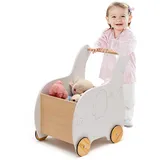 LIFEZEAL Lauflernwagen Holz, Gehfrei Lauflernhilfe Baby mit Stauraum, Spielzeugwagen mit Rädern, Baby Gehhilfe in schlichtem Design für 1-3 Jahre, Weiß + Natur