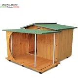 Original Legno Italia - Hundehütte Hundehaus Hundehöhle Hundebox Aus Holz Mod. Oasi mit Veranda Dach made in italy b - Pudel mit 'thermovorhang'