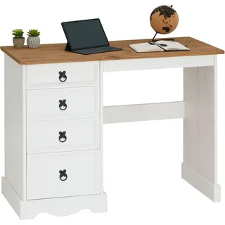 CARO-Möbel Schreibtisch Campo im Landhausstil, eleganter Tisch aus massiver Kiefer, Bürotisch mit Schubladen