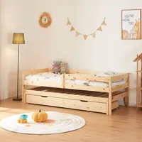 [en.casa] Doppel-Kinderbett Sonkajärvi mit Schubladen 90x200cm Kiefernholz Natur