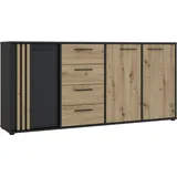 Forte Sideboard FORTE "Cardigan", schwarz (schwarz, artisan eiche), B:179,4cm H:82,3cm T:34,3cm, Spanplatte, Sideboards, Sideboard, Sideboard, 2 farbig, Stauraum, Schubkasten, Soft Close,Breite 179,4cm