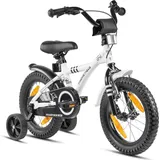 PROMETHEUS BICYCLES Kinderfahrrad 14 Zoll ab 4 Jahre mit Stützräder und Rücktritt WEISS|WEISS|SCHWARZ 14"