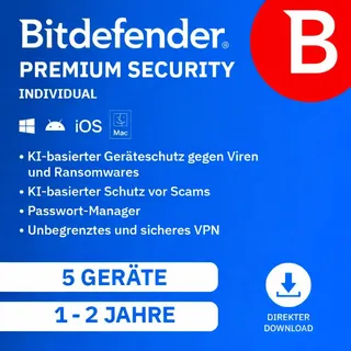 BitDefender Premium Security Individual 1 Jahr 5 Geräte ESD DE Win