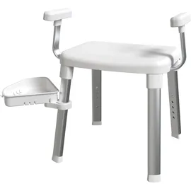 Bischof Tray Comfort Dusch- und Badhocker mit schwenkbarer Ablage 28x21cm und 360° drehbarer Sitzfläche weiß