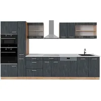 Vicco Küchenzeile R-Line 350 cm Schwarz Beton Eiche mit Arbeitsplatte Weiß-Marmor