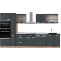 Vicco Küchenzeile R-Line 350 cm Schwarz Beton Eiche mit Arbeitsplatte Weiß-Marmor