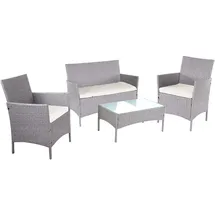 Mendler 2-1-1 Poly-Rattan Garten-Garnitur Halden, Sitzgruppe Lounge-Set Sofa ~ grau, Kissen creme