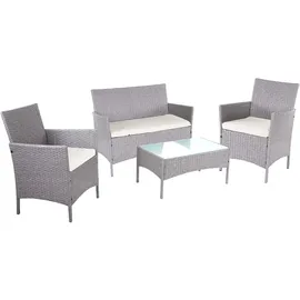 Mendler 2-1-1 Poly-Rattan Garten-Garnitur Halden, Sitzgruppe Lounge-Set Sofa ~ grau, Kissen creme