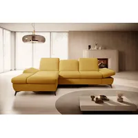 Goldstoff Ecksofa mit Schlaffunktion und Bettkasten - L-Form Sofa Beige/Grau, 1 Teile, Modernes Schlafsofa mit Sofakissen - Premium Couch Cord & L-Form gelb