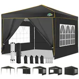 COBIZI Pavillon 3x3 Wasserdicht Stabil Winterfest Partyzelt, Faltpavillon 3x3 mit 4 Seitenteilen 3.0, 100% Wasserdicht und UV 50+ Tragbares High-End Tragbarkeit Gartenpavillon, Schwarz