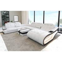 Sofa Dreams Wohnlandschaft Leder Sofa Elegante XXL Form Ledersofa Couch, wahlweise mit Bettfunktion schwarz|weiß