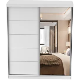 fabryka mebli idźczak Schwebetürenschrank Kleiderschrank Bella 03, 183 cm Weiß/Weiß, mit Spiegel - Weiß