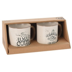 Neuetischkultur Tasse Becher 2er Set mit Aufschrift Keramik, Keramik, Kaffeetasse Kaffeebecher Teetasse beige|weiß