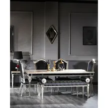 Casa Padrino Luxus Barock Esszimmer Stuhl Set Schwarz / Antik Silber 55 x 58 x H. 115 cm - Edles Küchen Stühle 6er Set - Esszimmer Möbel im Barockstil