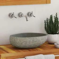 DELUKE® Naturstein Waschbecken oval - Flussstein Aufsatzwaschbecken Waschschale Waschtisch Handwaschbecken Bad Waschplatz Badezimmer Oval, 29-38cm
