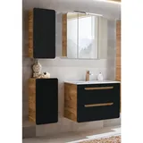 Lomadox Badezimmermöbel Set in seidenmatt anthrazit mit wotaneiche new-luton mit 80cm Keramik-Waschtisch & LED-Spiegelschrank, b/h/t ca. 130/200/46cm - grau
