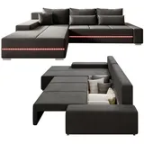 Juskys Sofa Davos Links - Ecksofa mit Schlaffunktion Bettkasten, & LEDs - Dunkelgrau