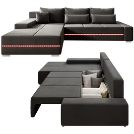 Juskys Sofa Davos Links - Ecksofa mit Schlaffunktion Bettkasten, & LEDs - Dunkelgrau