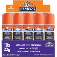 Elmer's lila Klebestift | trocknet klar | für den Schulbedarf & Bastelarbeiten | auswaschbar & kinderfreundlich | 22 g | 10 Stück