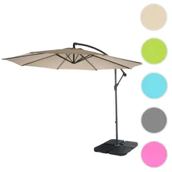 Ampelschirm Acerra, Sonnenschirm Sonnenschutz, √ò 3m neigbar, Polyester/Stahl 11kg ~ sand-beige mit St√§nder