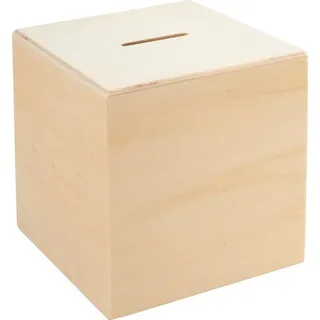 VBS Spardose Würfel Holz 10x10x10 cm unbehandelt Sparbüchse Holzwürfel Geldbox Holzkiste