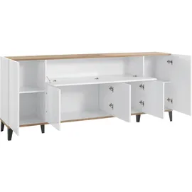 INOSIGN Sideboard INOSIGN "Sunrise", weiß (weißhg, ahorn pereira), B:200cm H:82cm T:40cm, FSC-zertifizierter Holzwerkstoff, Sideboards, Sideboard, Kommode mit 5 Türen und 1 Klapptür, Breite 200 cm