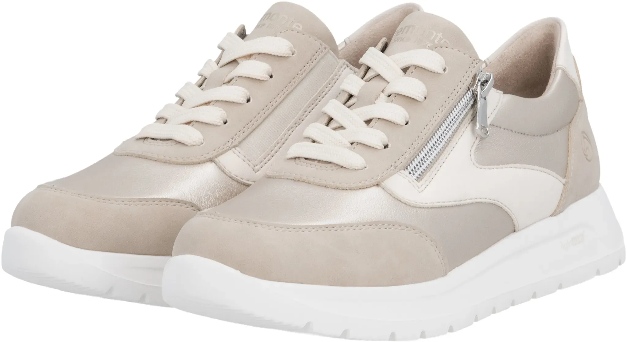 Keilsneaker REMONTE, Damen, Gr. 37, beige (beige, creme), Lederimitat, Schuhe, Schnürschuh, Halbschuh, Casual-Sneaker mit seitlichem Reißverschluss