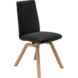 Polsterstuhl STRESSLESS "Laurel", schwarz (schwarz batick, eiche natur), B:49cm H:92cm T:59cm, Leder BATICK: BATICK ist ein leicht korrigiertes, durchgefärbtes und genarbtes Möbelleder, bei dem die meisten Unebenheiten und Spuren in der Regel entfernt wurden., Stühle, Polsterstuhl, Low Back, Größe M, mit schräggestellten Beinen in Eiche natur