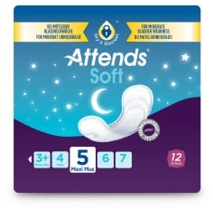 Attends soft Inkontinenzeinlagen, Hygieneeinlagen für Erwachsene,  Nr. 5 - maxi plus, 1 Packung = 12 Einlagen, Stärke 5